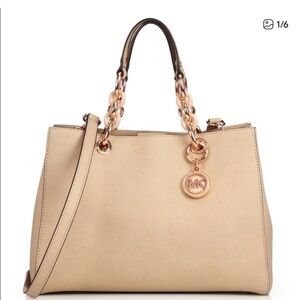 Michael Kors Cream Satchel with Gold Accents